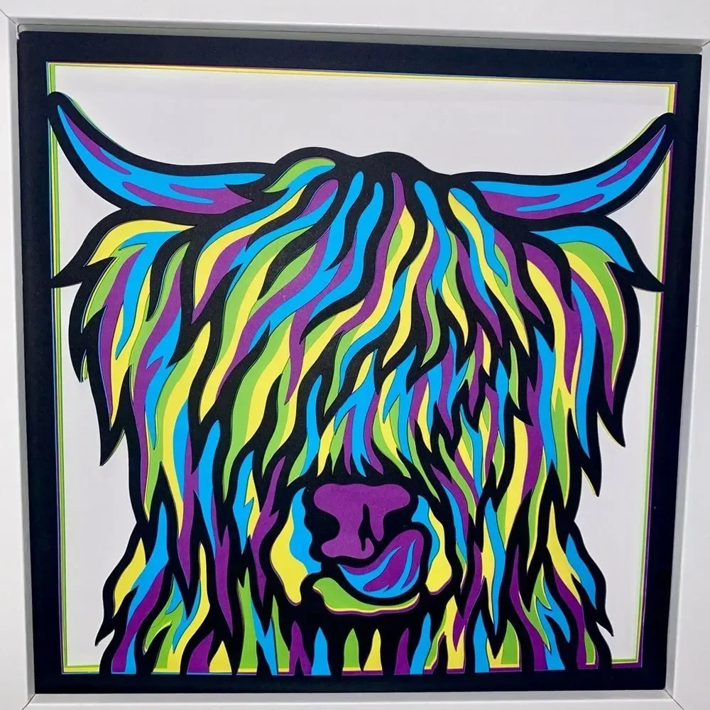 3D Highland Cow Multicolor Shadowbox